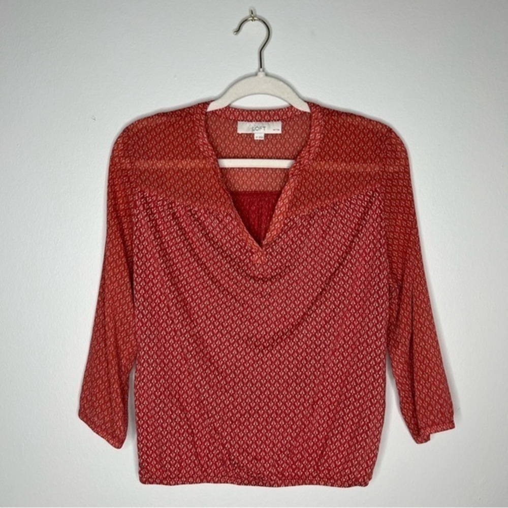 LOFT Womens Size S Petite Printed Chiffon Knit Combo Top